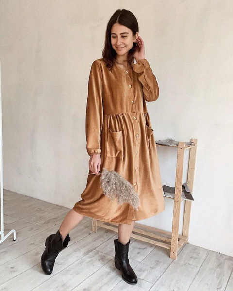 

women front button loose straight dress long sleeve gold elegant casual solid party dress 2020 winter new fashion corduroy dress, Black;gray