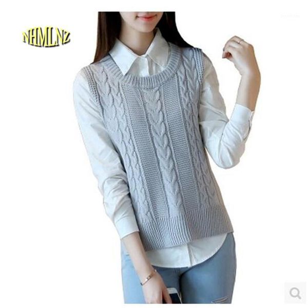 

2018 chinese new year vest women casual pure color sleeveless sweater loose korean women knit sweater vest ok531, White;black