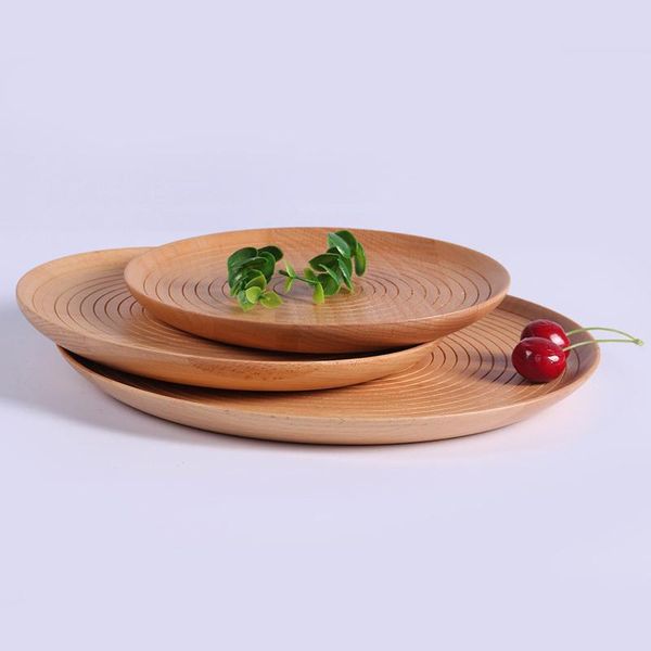 

home kitchen black walnut dishes safety heathy wood food bread snack round trays fruit vegetable cake pizza anti slip beech plate vt1617 t03