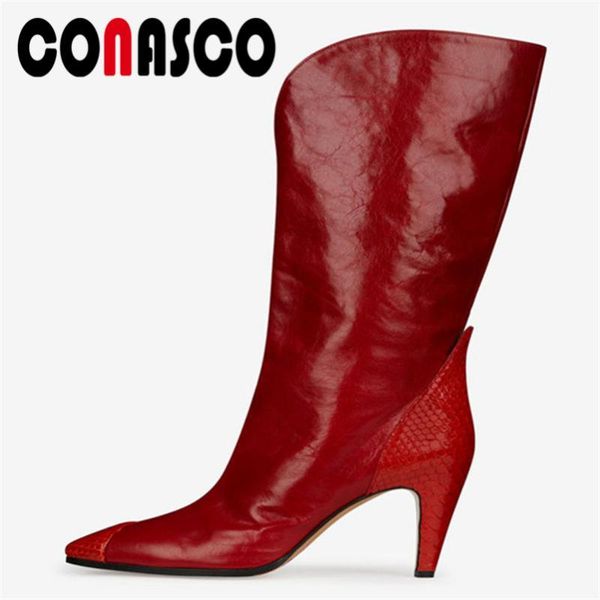 

conasco brand mid-calf high boots women pointed toe high heels knight boots ladies party wedding prom pumps new, Black