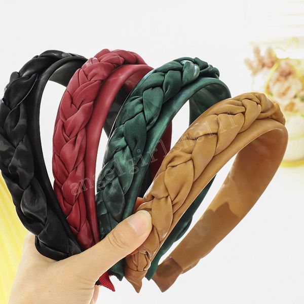 

vintage pu leather braided bezel hairband women hair accessories girl solid color headband opaska do wlosow bandeau femme diademas, Slivery;white