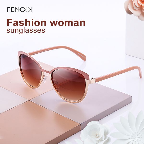 

fenchi sunglasses women polarized cat eye sun glasses mirror metal vintage brand designer eyewear oculos feminino de sol, White;black