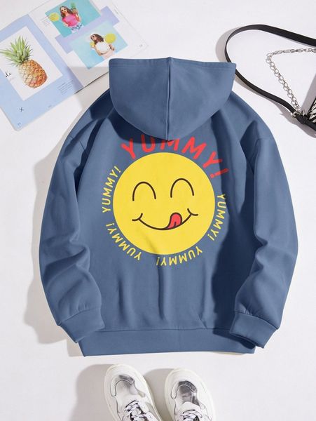 

expression & letter graphic drawstring thermal hoodie 94f4#, White;black