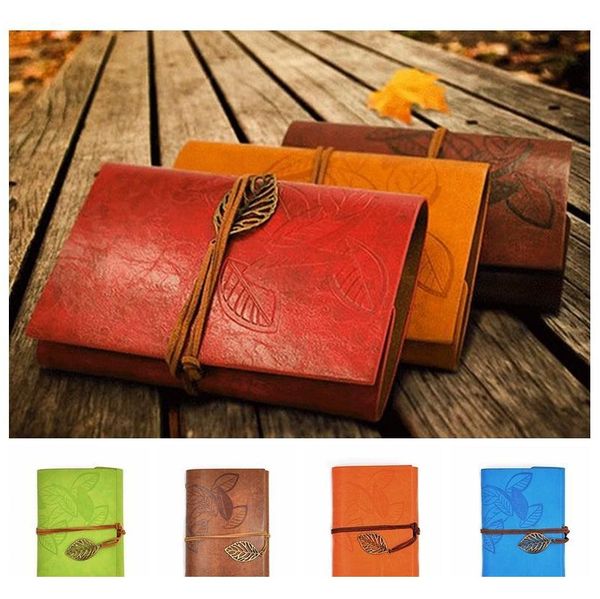 

pu cover coils notepad book soft copybook blank notebook retro leaf travel diary books kraft journal spiral note bbyudn packing2010, Purple;pink