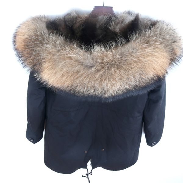 

real fur parka men winter jacket real raccoon fur hooded coats nature raccoon dog lining jacket man real fur coat 201204, Black