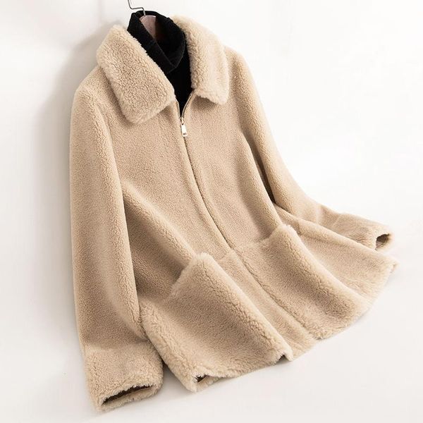 

women 2021 casual loose short teddy real fur outwears female vintage plus size thick wool lamb fur jackets plush overcoats z17, Black