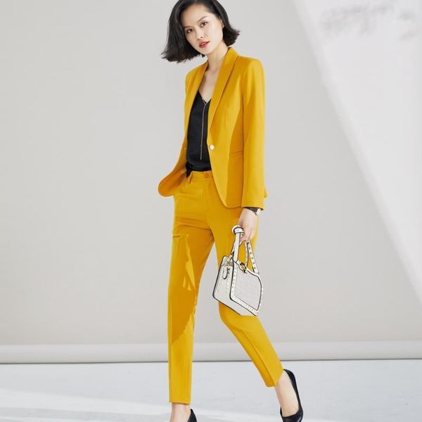 

pant suit 2019 for woman s 5xl plus size 2 piece set yellow blazer jacket yellow trousers costume blazer pants suit set 05181, White;black