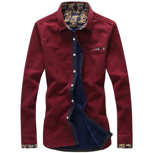

2021 men winter new cotton splicing casual long sleeve shirts fashion business slim fit dress add wool warm blouses, White;black