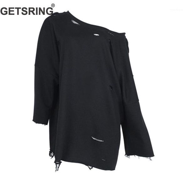 

getsring woman sweatshirt long sleeve cotton women sweatshirts slash neck hole womens hoodies loose long woman black 20201
