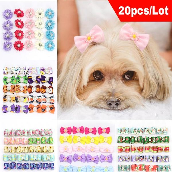 

20pcs/lot christmas halloween dog hair bows for puppy yorkshirk small dog hair accessories grooming bows rubber bands sqckyj
