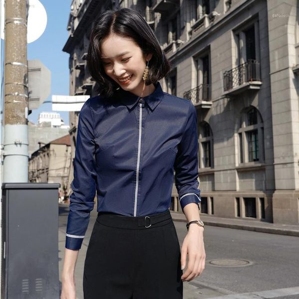 

formal women work blouses & shirts long sleeve navy blue office ladies female clothes1, White