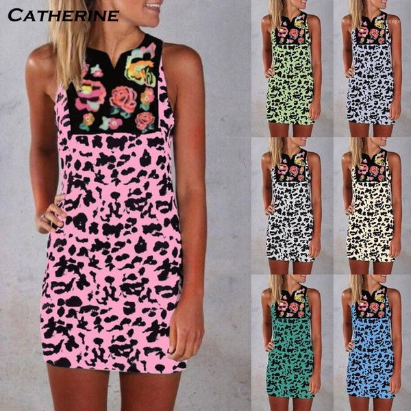 

loose beach dress women causal sleeveless floral print dress 2020 summer leopard print patchwork waist beach party sundress1, Black;gray