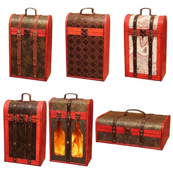 

vintage wooden red wine box packaging gift boxes double bottle carrier storage case birthday party christmas gift