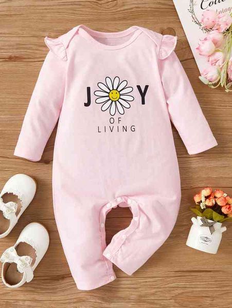 

baby letter & cartoon graphic ruffle trim jumpsuit she, Blue