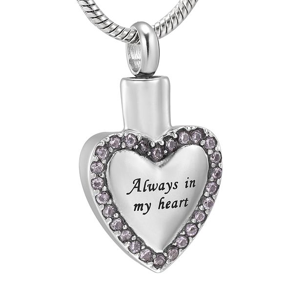 

pendant necklaces "always in my heart" engraved memorial urn stainless steel heart cremation keepsake jewelry for ashes holder, Silver