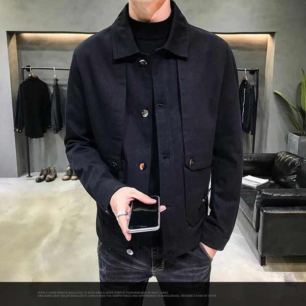 

new men's autumn and winter casual work jacket cotton loose denim jacket trend cool winter embroidery trend, Black;brown