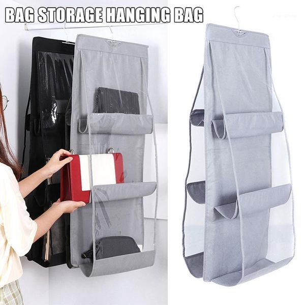 

storage bag hanging dustproof closet organizer transparent 6 pockets for home js231