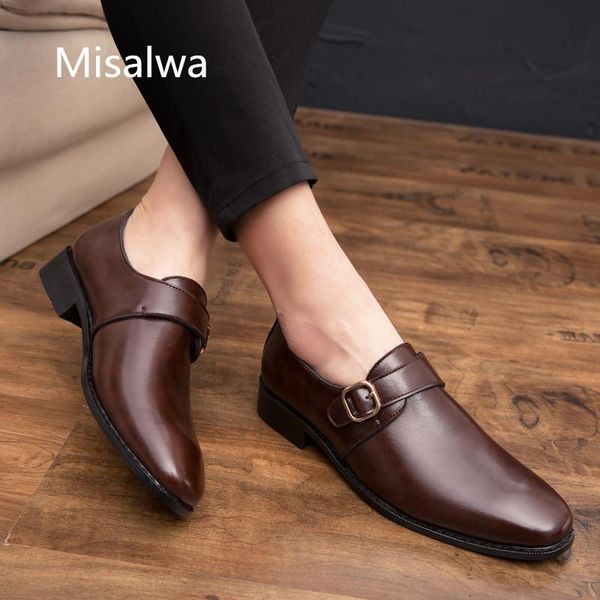 

misalwa big size 38-47 leather men classic shoes square toe buckle luxury dress shoes male stylish red formal business footwear, Black
