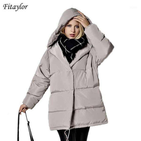 

fitaylor winter jacket women 90% white duck down parka loose plus size hooded coats medium long warm casual pink snow outwear1, Black