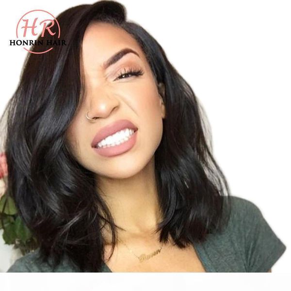 

full lace human hair wig wavy short wave natural wave pre plucked hairline brazilian virgin hair 150% density lace front wig, Black;brown