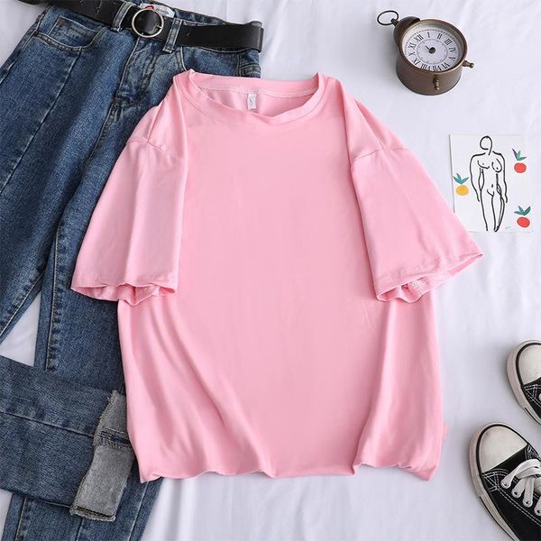 

merry pretty oversized loose t-shirt casual women's round neck short sleeve solid color tee female tshirt1, White