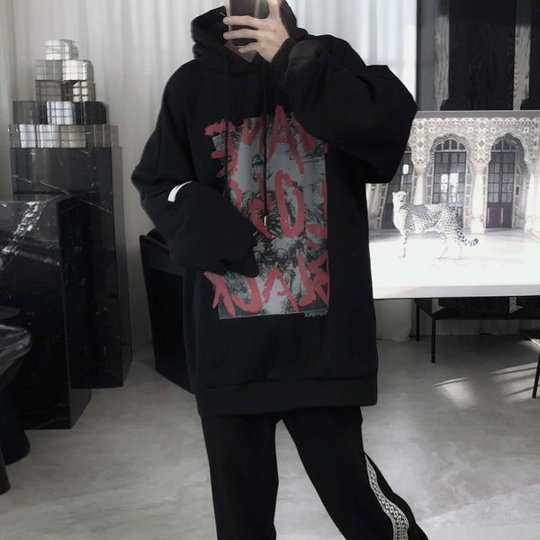 

short sentence mr. plush sweater men's fashion ins loose printed couple's hoodie autumn winter bf casual top, Black
