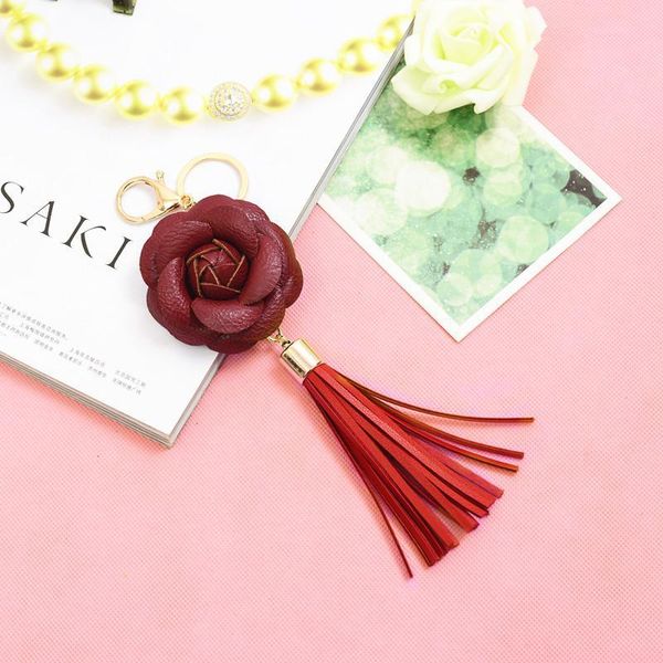 

1pcs faux leather flowers keychain tassel fringe pendant woman diy bag craft accessories tassels trim girl small gift ornament h bbysar
