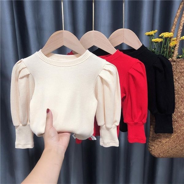 

puff sleeve sweaters for girls baby knitwear kids knitted children winter warm pullover sweater for 2 4 5 6 7 8 years 201109, Blue
