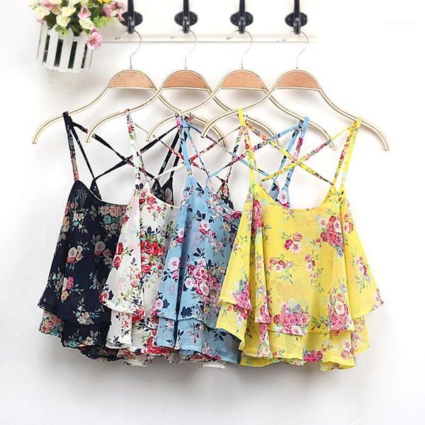 

women summer clothing spaghetti strap floral print vest1, White