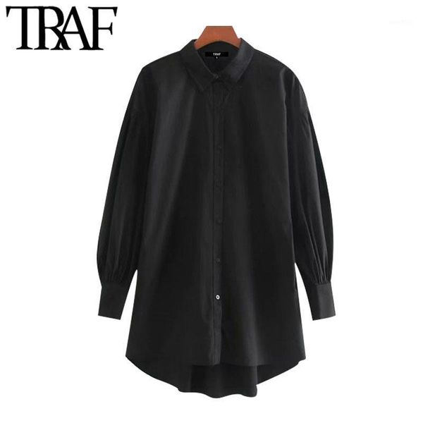 

traf women fashion button-up loose irregular blouses vintage lapel collar long sleeve female shirts chic 1, White