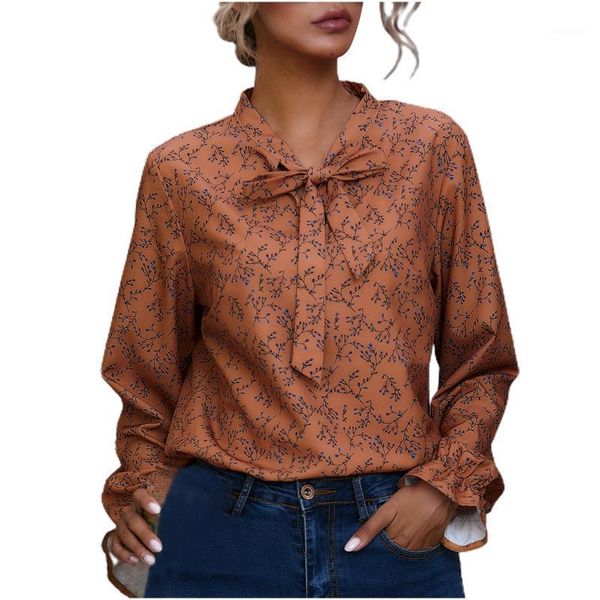 

plus size women floral bowknot chiffon blouse shirt fashion womens and blouses 2020 long sleeve women shirt moletom1, White