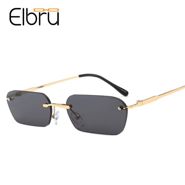 

elbru new rimless square sunglasses women designer sun glasses men vintage retro small sunglasses black yellow red, White;black
