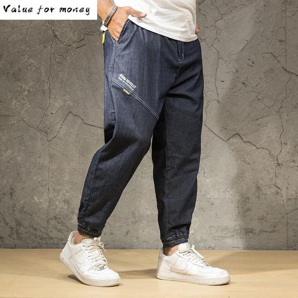 

молодежные брюки джинсовой плюс размера мужских девять пунктов брюк плюс брюки размера прилива негабаритных джинсовых мужчин моды, Blue