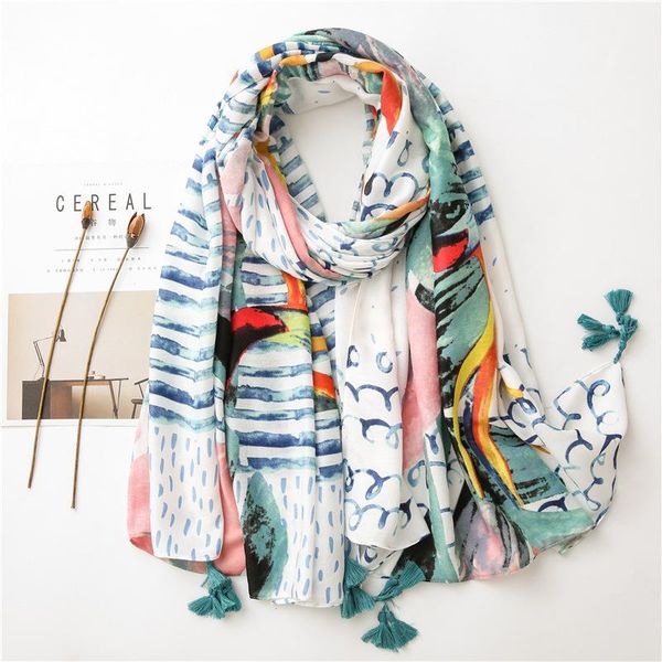 

2020 women leaves floral scarf tassel autumn winter ladies shawls and wraps warm bandana foulard hijabs, Blue;gray