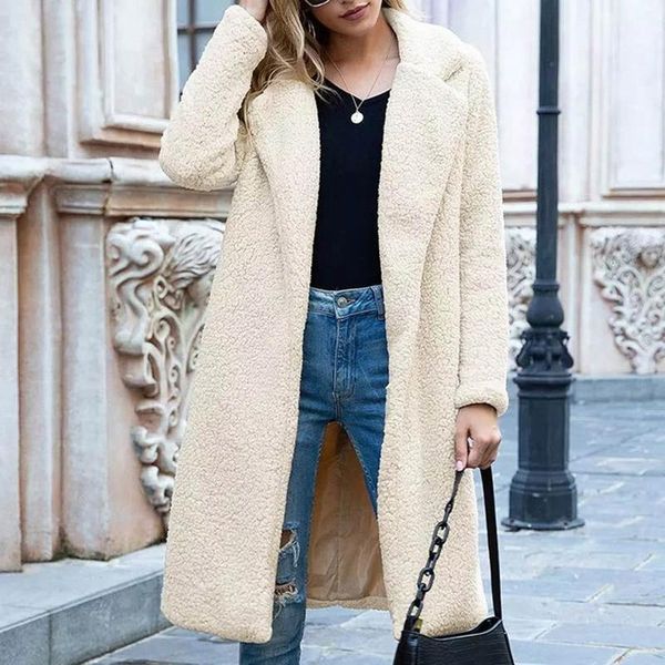 

plus size long jacket women coat 2021 new fashion solid color fleece coat casual outerwear warm soft cardigan fur women1, Black;brown