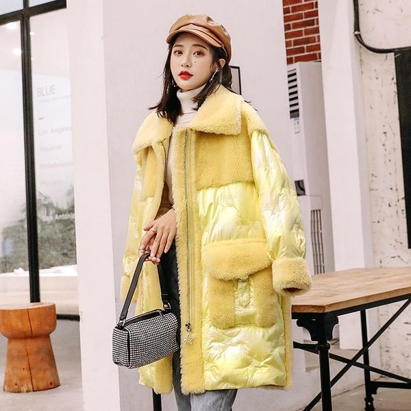 

women's fur & faux winter sheep shearing coat coats woman parkas long korean clothes outwear manteau femme hiver wpy2021, Black