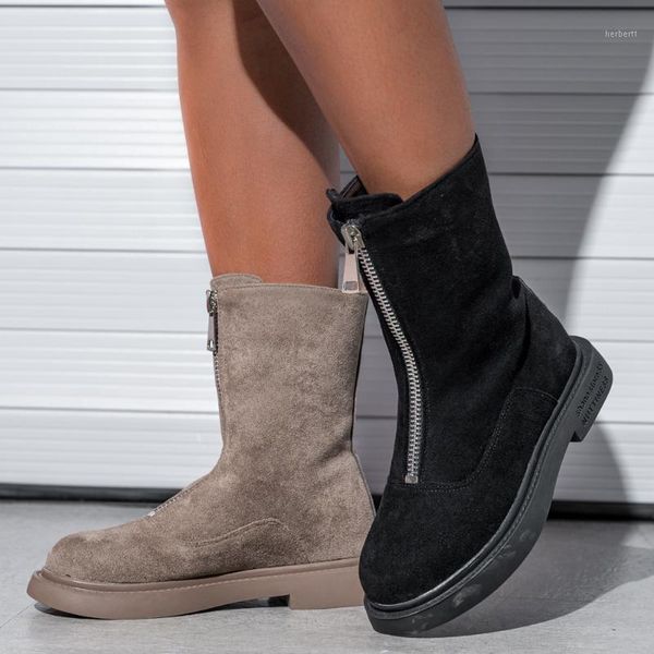 

boots genuine leather shoes women 2021 autumn winter fashion handmade warm soft outdoor casual flat woman zip1, Black