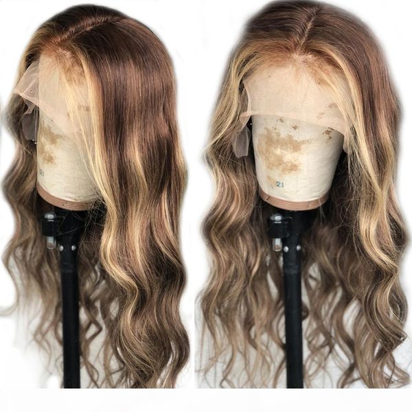 

natural wave highlights blonde brown full lace peruvian 360 lace frontal wigs pre plucked with baby hair lace front human hair wigs hairline, Black