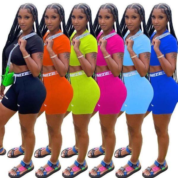 

women's tracksuits echoine summer women casual letter print o-neck biker shorts t-shirts crop 2 two piece set party club matching s, Gray