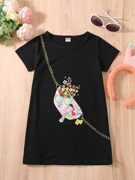 

toddler girls floral & bag print tee dress she, Red;yellow