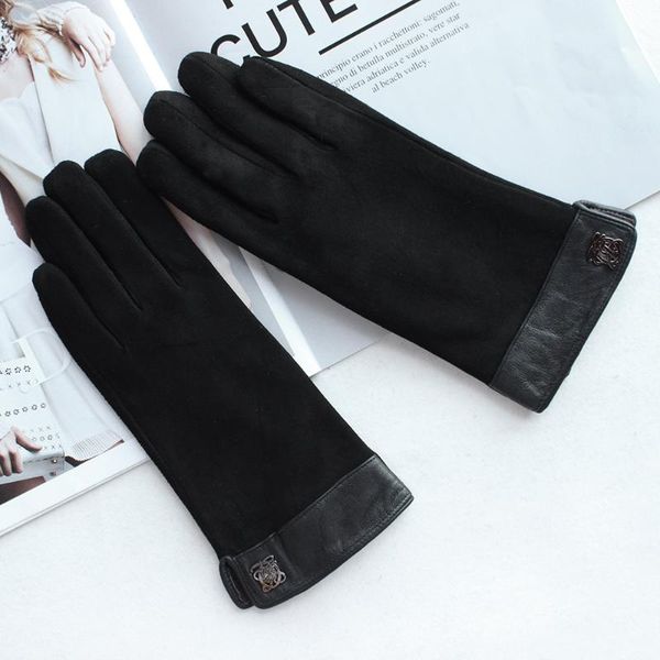 

bickmods new women leather gloves short style black fashion kid suede gloves to keep warm in winter, Blue;gray
