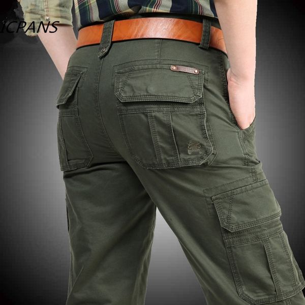 

icpans cargo pants mens cotton military multi-pockets baggy men pants casual trousers overalls army pants joggers size 42 44 201125, Black