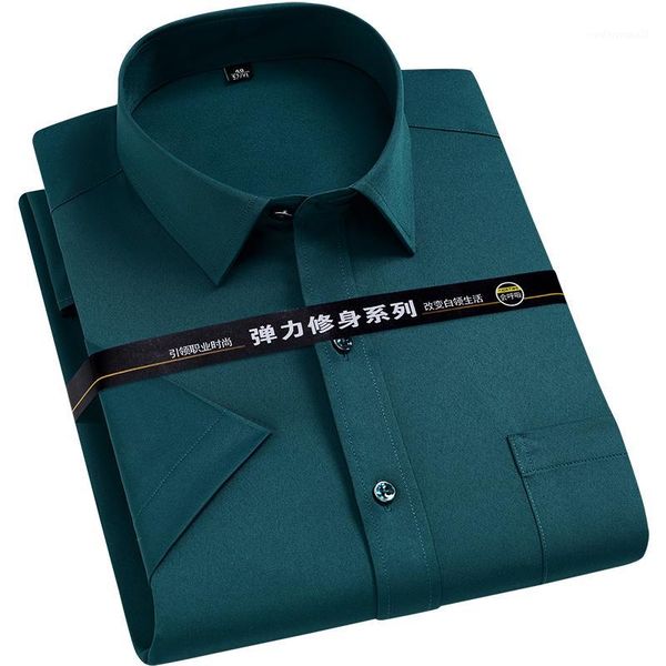 

men's casual shirts summer men's short sleeve dress shirt solid color social non-iron stretch fashion basic regular fit formal wit, White;black