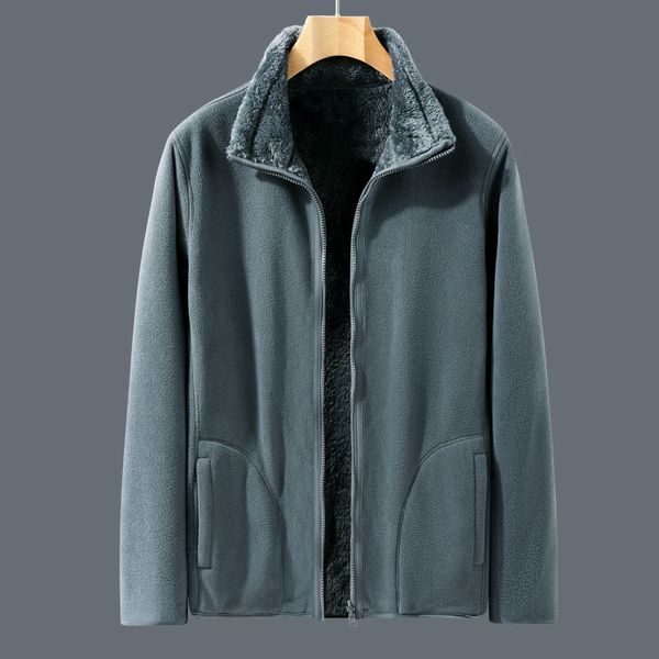 

double sided sweater men's hoodless winter rocking autumn couple's coat with coral fleece on both sides, Black