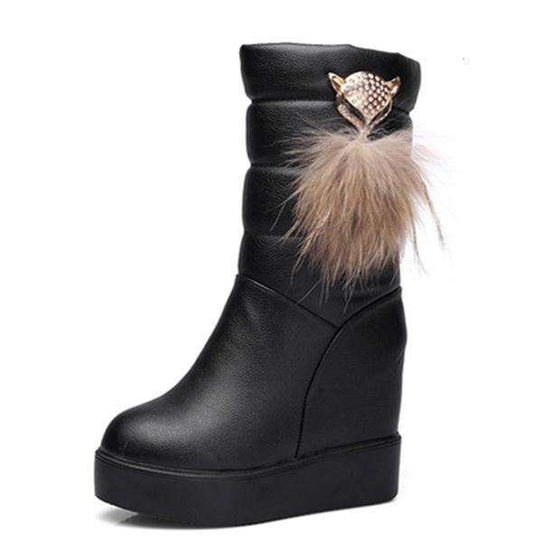 

2021 new women fall in winter snow mid-calf 10cm height increasing mujer boots on05, Black