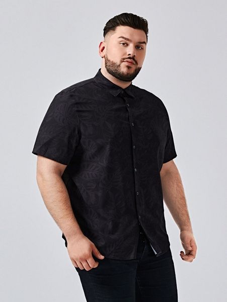 

extended sizes men tropical print curved hem shirt k5hw#, White;black