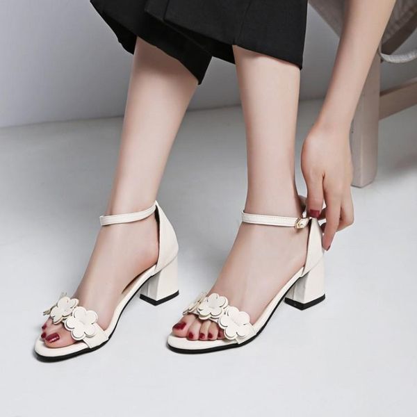 

oversized 12 13 14 15 high heels sandals women shoes woman summer ladies one-word buckle with thick heels and flower toes, Black
