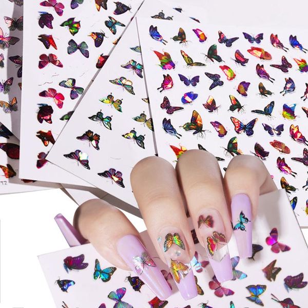 

1pcs colorful laser butterfly design 3d nail art sticker manicure transfer decals foils adhesive decorations for nail slider, Black