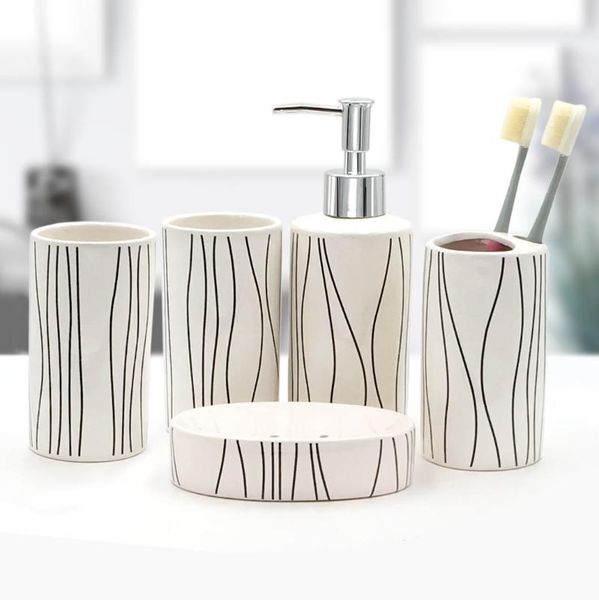 

ceramic bathroom set five-piece wash set european-style simple bathroom supplies kit soap dish soap dispenser brush holder