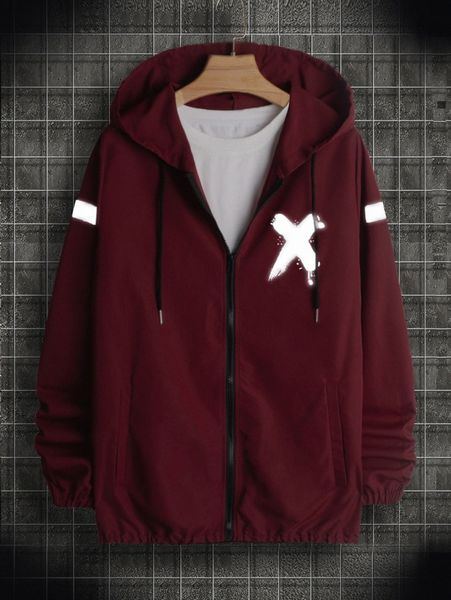 

men reflective brush print drawstring hooded jacket without tee z8yv#, Black;brown